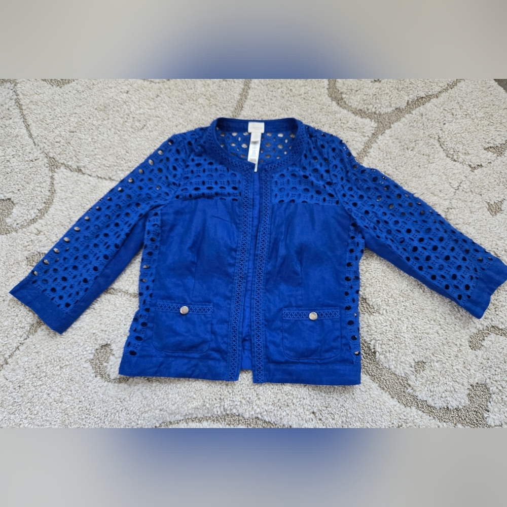 Chico's Linen Eyelet Jacket, Size 0 (Small) - Picture 5 of 11